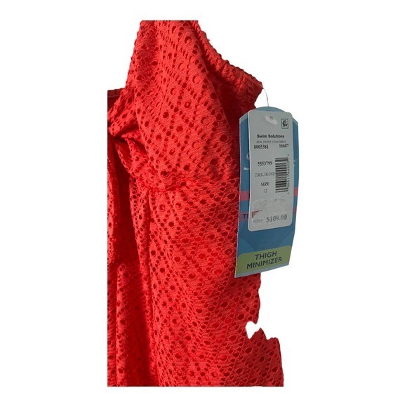 Swim Solutions Coral Crochet Bow‎ Front Tummy Control Swimdress NWT Sz 12 - Picture 6 of 7